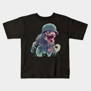 Spooky military zombie tyrannosaurus rex Kids T-Shirt
